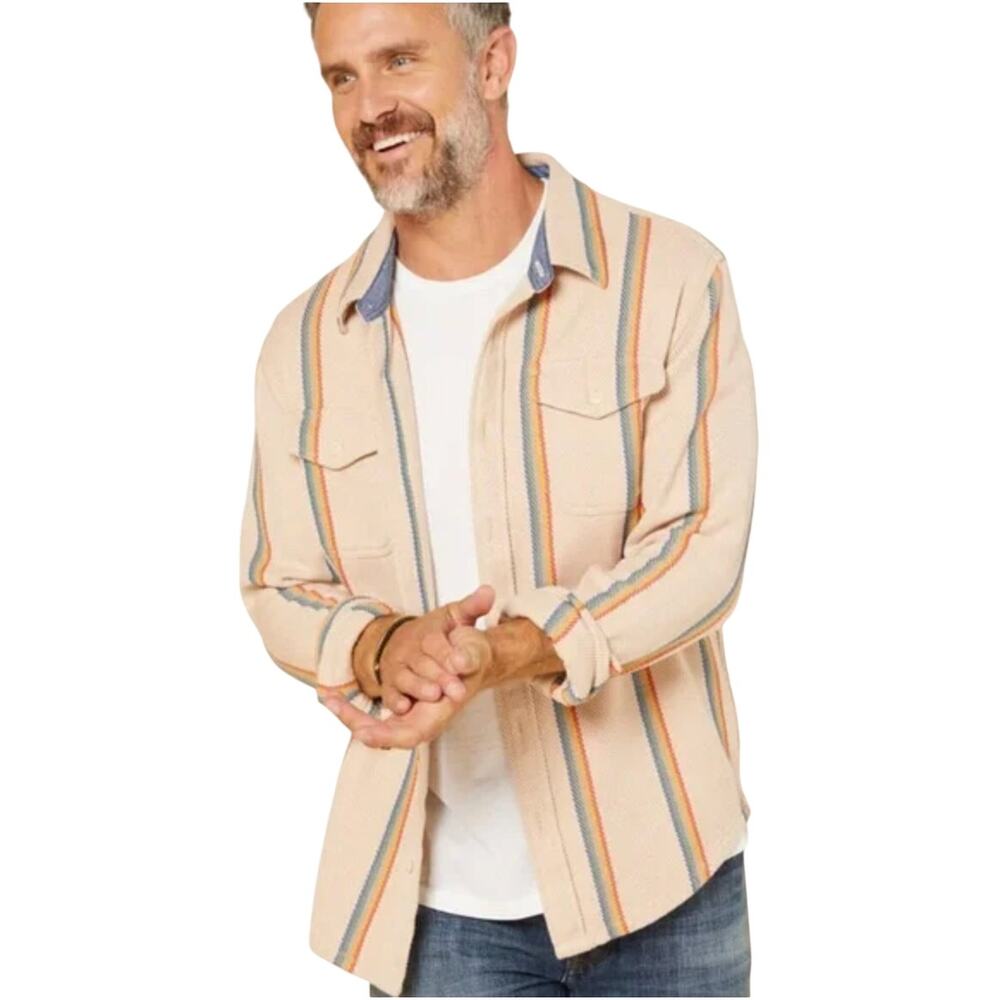 Outerknown Blanket Shirt Size Medium Wheat Rainbow Stripe Surf Skate Coastal NWT